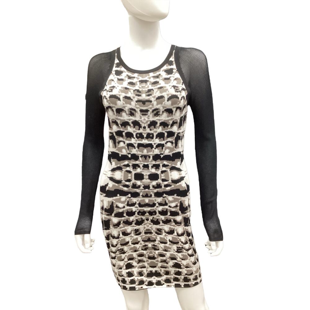 Parker Dress Women’s Size S Mesh Knit Arms Sweater Dress Black White And Beige